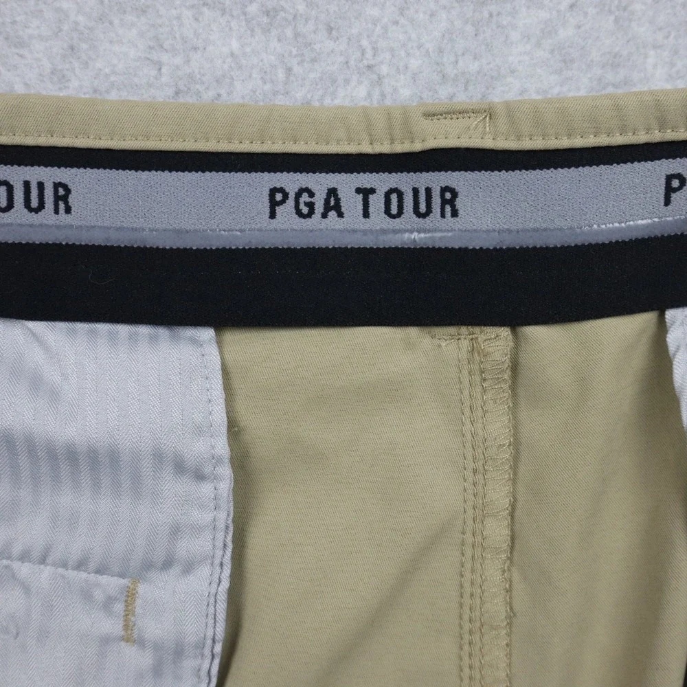 PGA Tour Shorts Mens 38 Performance Golf Chino Casual Stretch Flat Front Beige‎